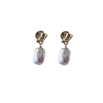 14K Gold Plated Baroque Natural Pearl Drop Earrings Hooks Charm Fahsion Trendy Vintage Jewelry