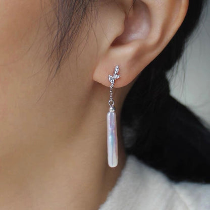 Natural Baroque Pearl Clip on Earrings No Piercing Long Tangle Tassel Sterling Silver Earring for Women