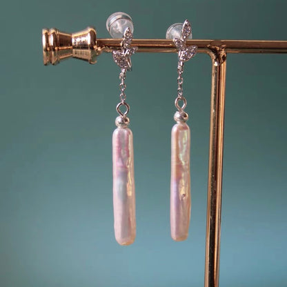 Natural Baroque Pearl Clip on Earrings No Piercing Long Tangle Tassel Sterling Silver Earring for Women