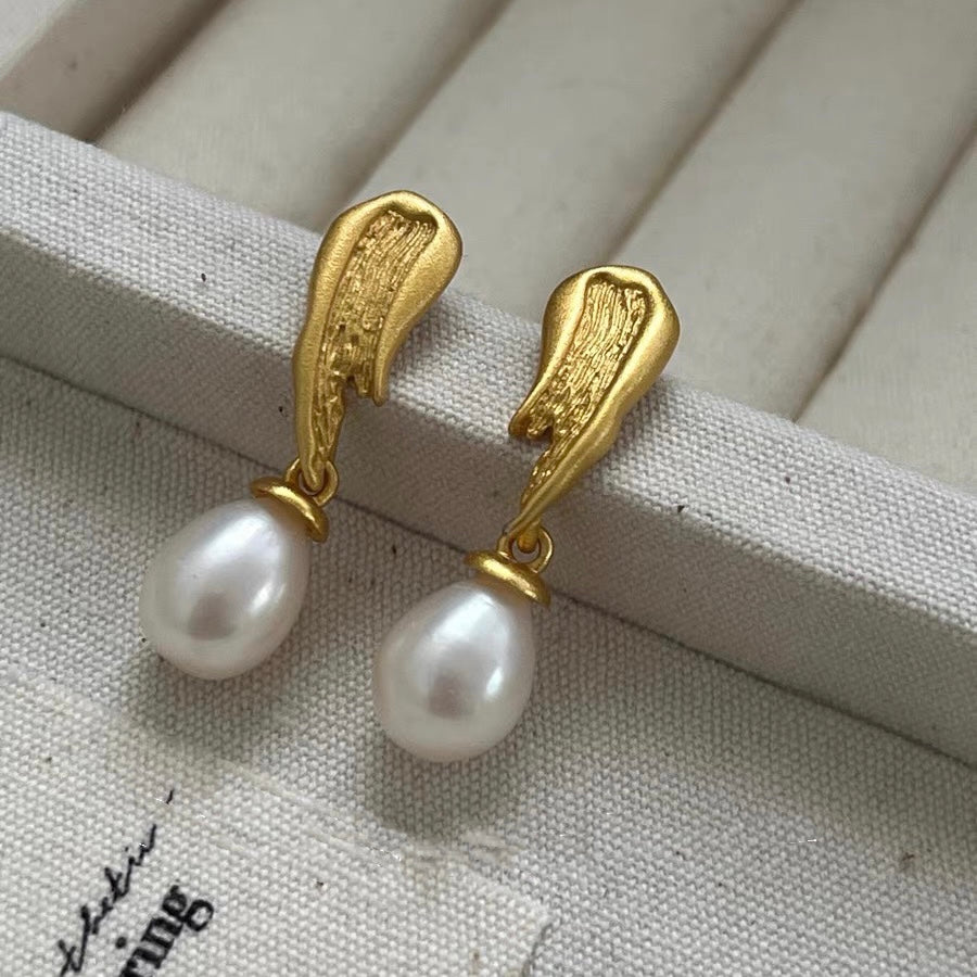 Baroque Freshwater Pearl Earrings  Dangle Drop Retro Vintage Jewelry Gold Plated Earring