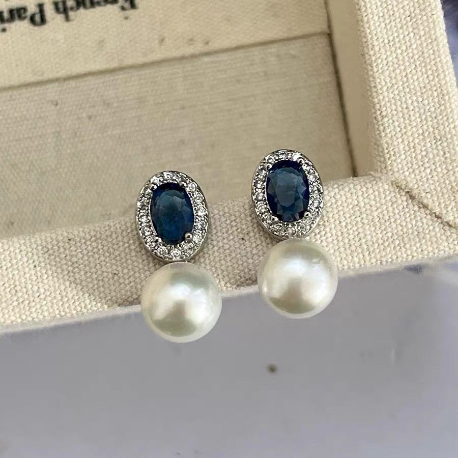 Freshwater Pearl Bejeweled Earrings Sterling Silver Rhinestone Luxury Charm Vintage Jewelry
