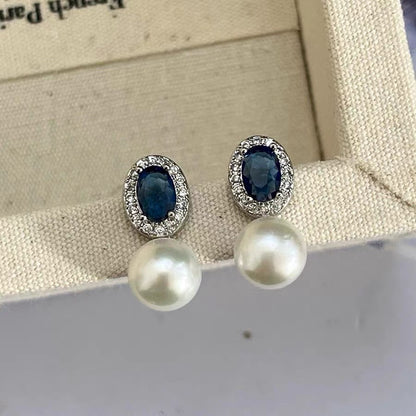 Freshwater Pearl Bejeweled Earrings Sterling Silver Rhinestone Luxury Charm Vintage Jewelry