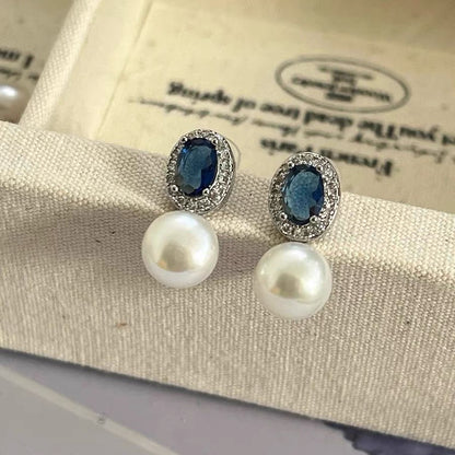 Freshwater Pearl Bejeweled Earrings Sterling Silver Rhinestone Luxury Charm Vintage Jewelry