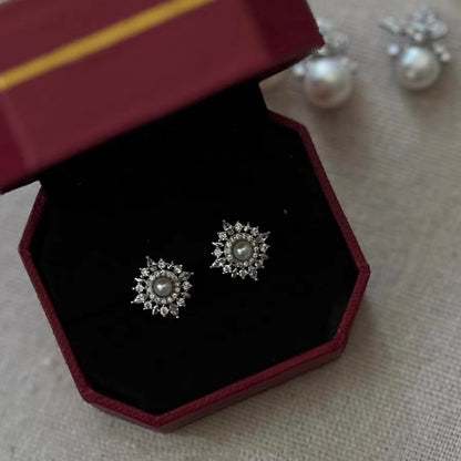 Sunshine Freshwater Cultured Pearl Stud Earrings  Sterling Silver Rhinestone Charm Jewelry for Women