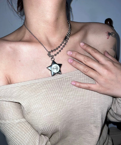 Retro Elegant Star  Silver Watch Choker Necklace,Clock Whimsical Neckalce,Funky Clock Choker,Y2K Watch Necklace, Trending Quartz Necklace