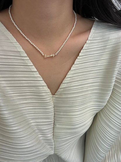 Rainbow Zirconia Sweet and Cool Pearl Necklace with Letter and Geometric Silver Pendants DIY Layered Choker  Description: