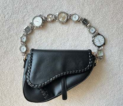 Cyberpunk  silver watch bag strap,  niche 11 clocks metal bag chain