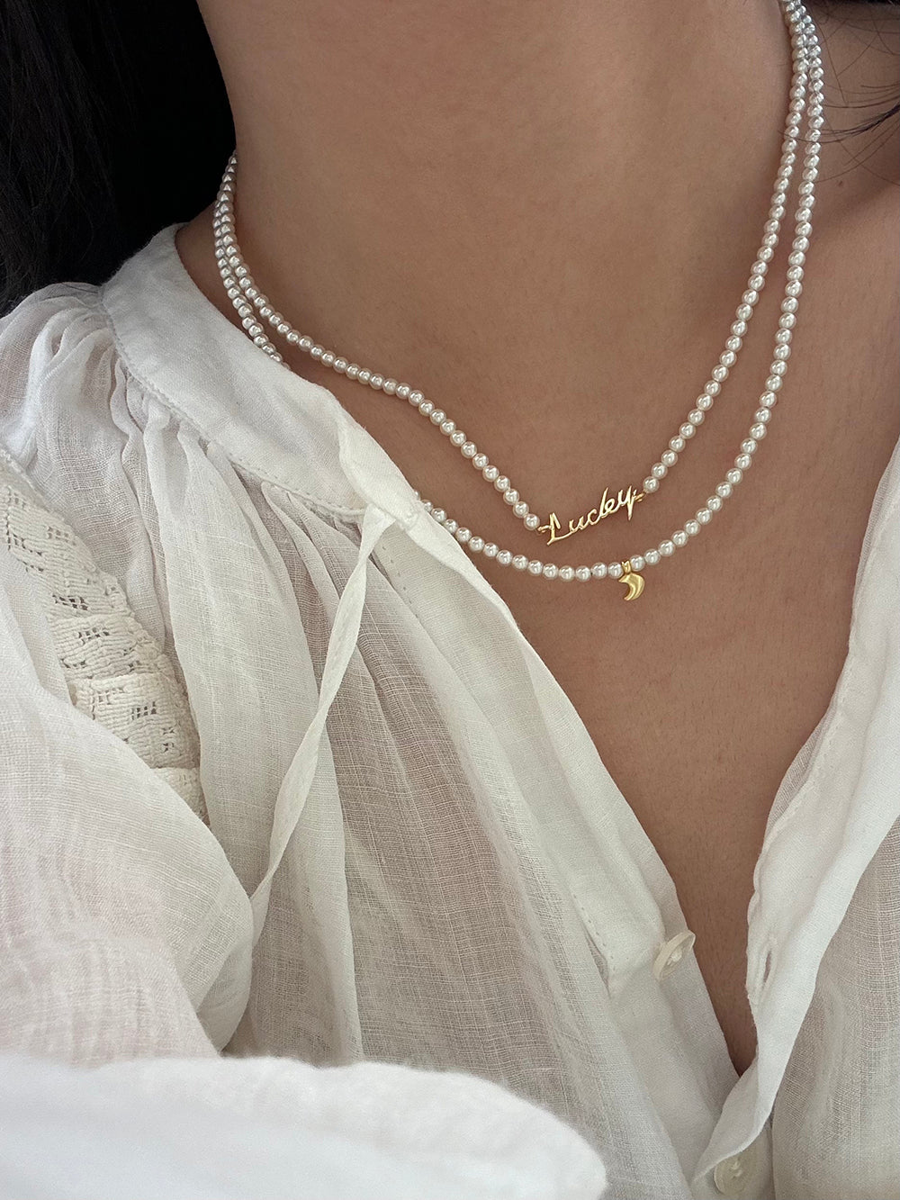 Rainbow Zirconia Sweet and Cool Pearl Necklace with Letter and Geometric Silver Pendants DIY Layered Choker  Description: