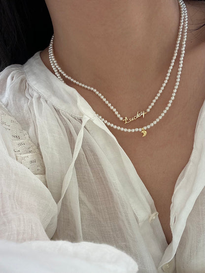 Rainbow Zirconia Sweet and Cool Pearl Necklace with Letter and Geometric Silver Pendants DIY Layered Choker  Description: