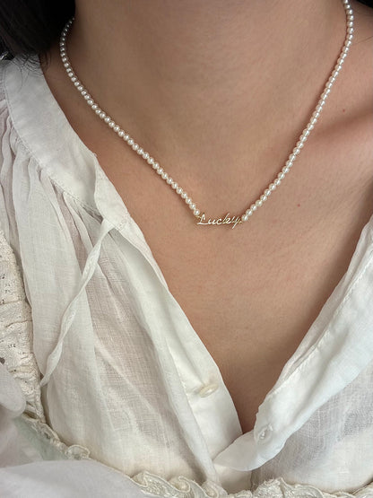 Rainbow Zirconia Sweet and Cool Pearl Necklace with Letter and Geometric Silver Pendants DIY Layered Choker  Description: