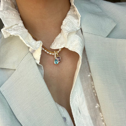 Multicolor Crystal and Natural Pearl DIY Layered Necklace with Titanium Steel Chain