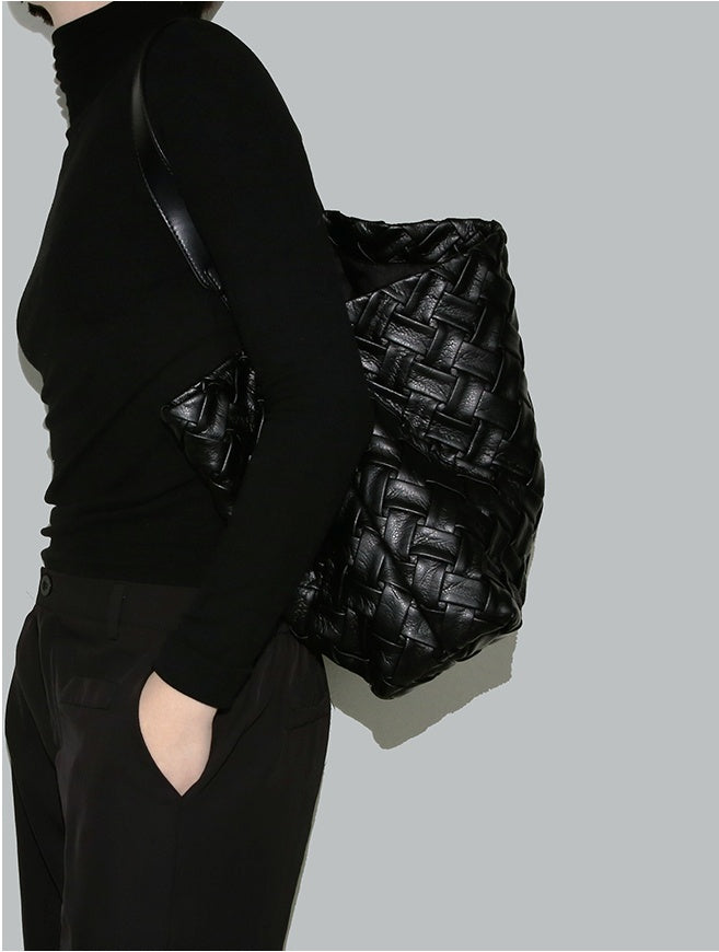 Soft Leather Woven Tote, Large Capacity Hobo Bucket Bag, Premium Satchel with Child Bag