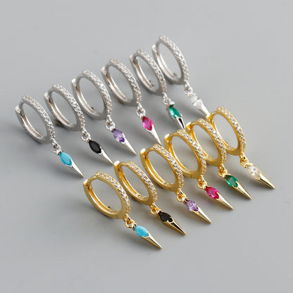 Elegant s925 Sterling Silver Hoop Earrings with Marquise Gemstones & Diamond Accents