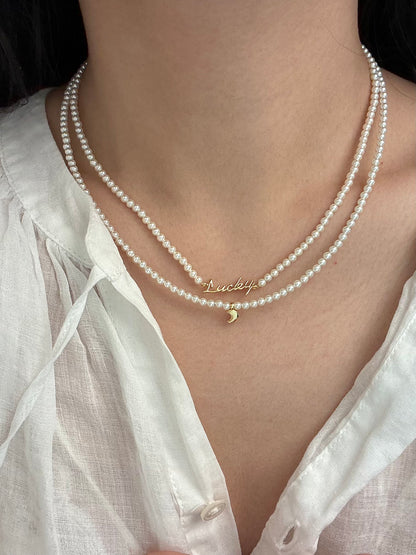 Rainbow Zirconia Sweet and Cool Pearl Necklace with Letter and Geometric Silver Pendants DIY Layered Choker  Description: