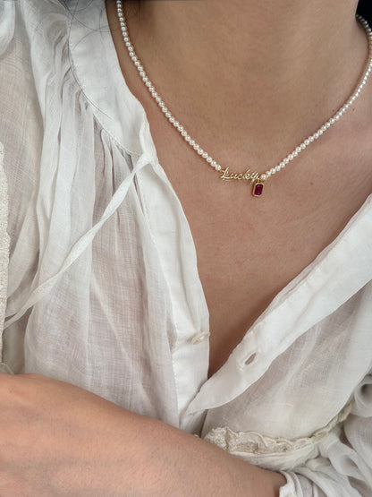 Rainbow Zirconia Sweet and Cool Pearl Necklace with Letter and Geometric Silver Pendants DIY Layered Choker  Description:
