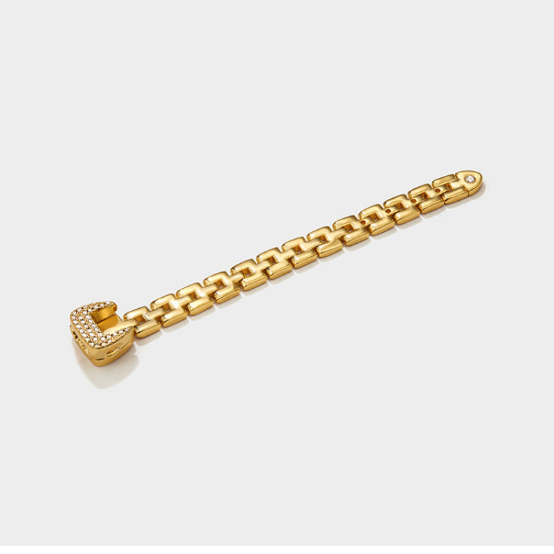 18K Gold-Plated Zircon Ring, Exquisite Embedded Zircon, Adjustable Chain Band Ring