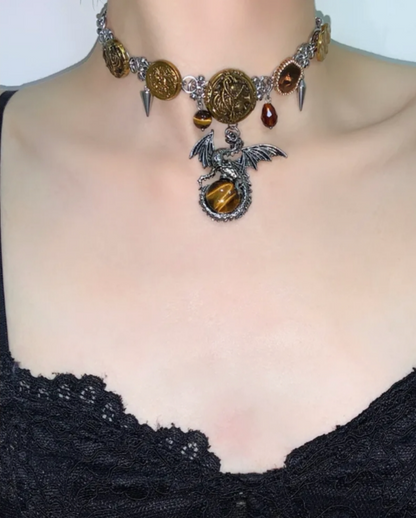 Cyber Punk Niche Chunky Dragon Y2K Choker Metallic Jewelry Trendy Necklace Sliver Chain Accessories