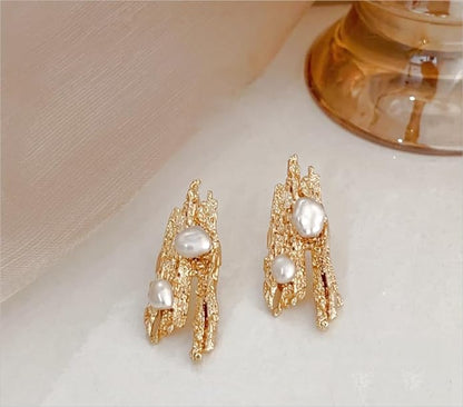 Natural Aurora Baroque Shaped Pearl Earrings Niche Textured Sterling Silver Earrings