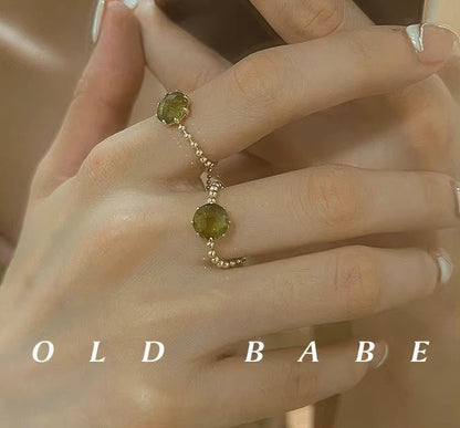 MoJone French Chic Gold-plated Adjustable Green Crystal Ring for Female