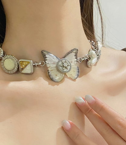 Cyber Punk Vintage Choker, Butterfly  Specimen Pendant Necklace, Y2K accessory, Perfect Unique Gift for Woman