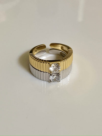 MoJone Stylish Sterling Silver Open Ring with Zircon for Couples