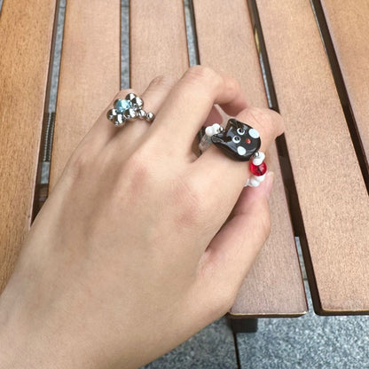Cute Cat Beaded Ring Female Black Cat Head Index Finger Rings Fashion Jewelry