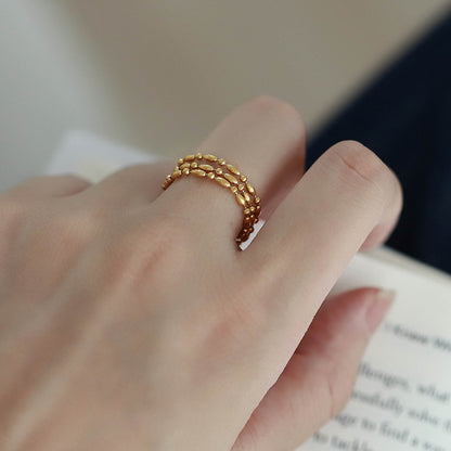 MoJone Adjustable Chain Ring, Gold Rice Grain Shape, French Chic for Female