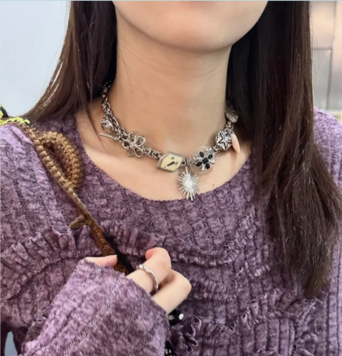 Cyber Punk Vintage Chunky Metal Chain Necklace，Silver Star Pendant Choker,  Trendy Jewelry, Y2KAccessories, Perfect Unique Handmade Gift