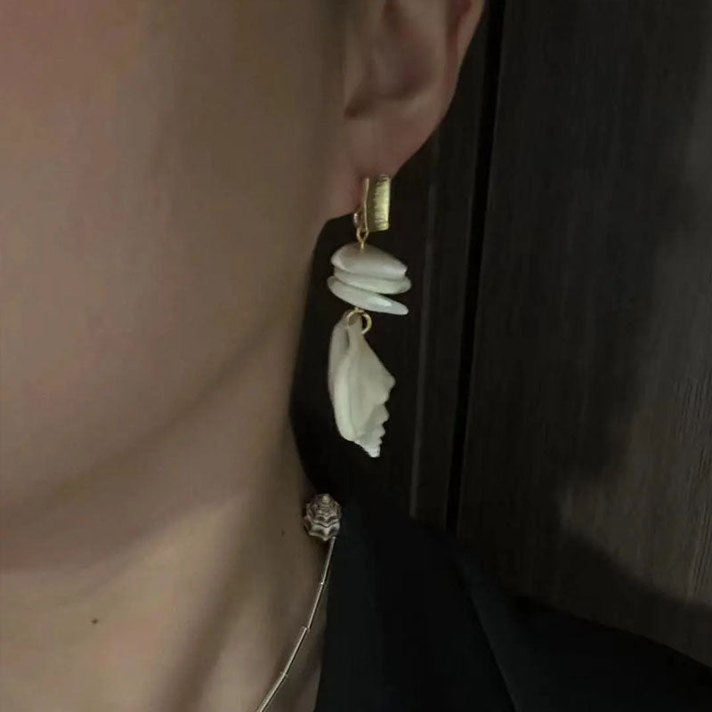 Original S925 silver natural conch earrings with tassels, Bohemia Earring,Summer Jewelry,elegant freshwater pearls earrings for women