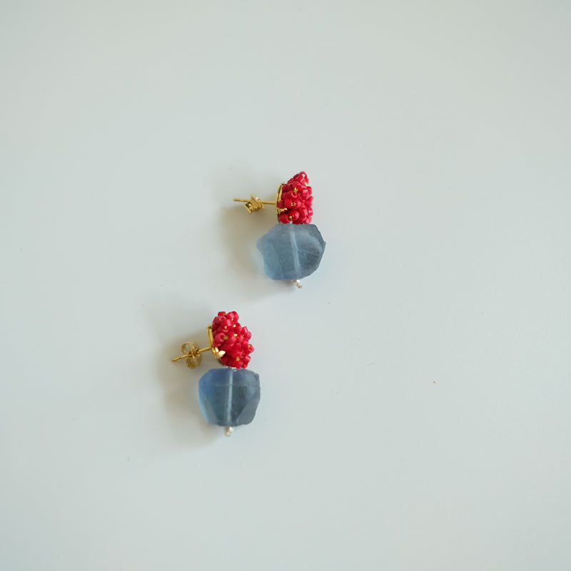 MoJone Cute Natural Stone Raspberry Shape Gold Earrings and Clips for Girls and Women