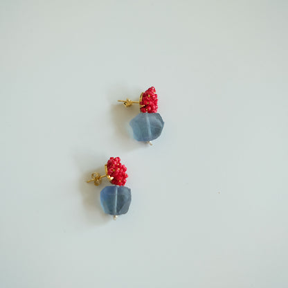 MoJone Cute Natural Stone Raspberry Shape Gold Earrings and Clips for Girls and Women