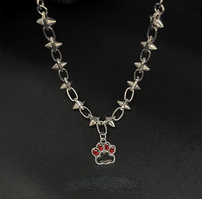 Adorable Chunky Niche Silver Copper Punk Cat Paw Pendant Necklace Choker Chain for Women