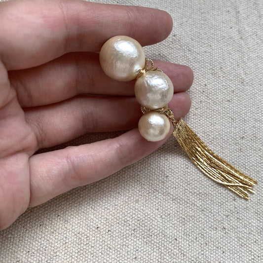 Retro Pearl Tassel Drop Earrings Fashion Vintage Pearl Ear Clip Golden for Women Girls Tassel Ear Clips Statement Jewelry Party Prom Wedding ﻿