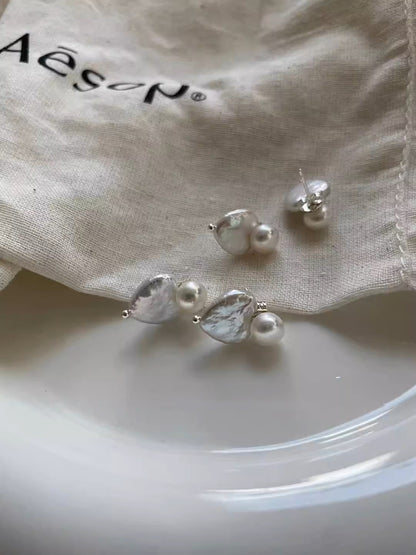 Heart-shaped Baroque Freshwater Pearl Earrings, 925 Sterling Siver, Adorable Accessory for Women