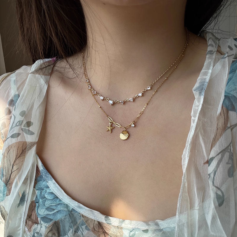 Gold Plated Titanium Steel Necklace with Starfish Pendant Woman Necklace Chocker Adjustable Long Women Gift