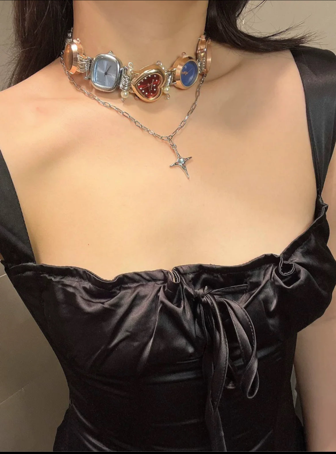 Cyberpunk Multicolor Watch Chunky Chain Necklace