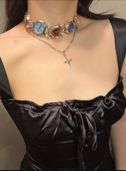 Cyberpunk Multicolor Watch Chunky Chain Necklace