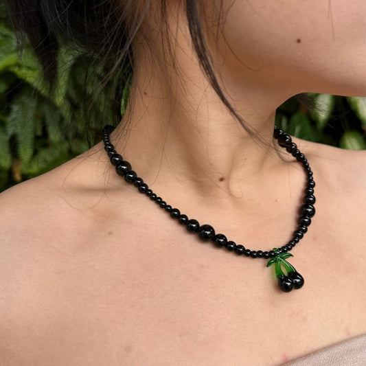 Black Agate Beads Necklace Cherry pendant for Women Jewelry