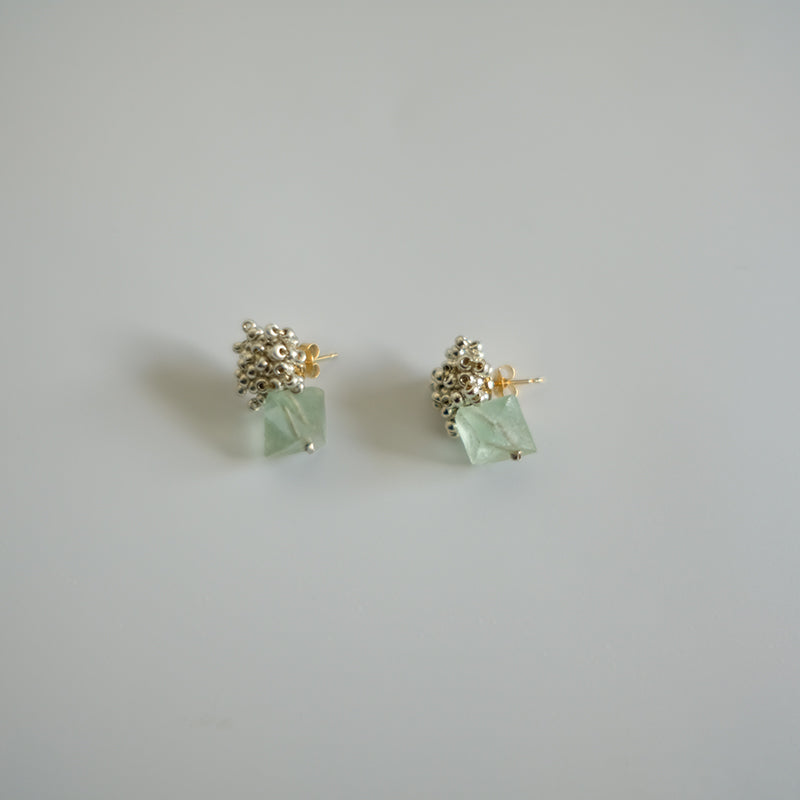 MoJone Handmade Original  Green Stone Silver Beads Elegant Earrings for Female