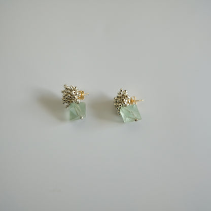 MoJone Handmade Original  Green Stone Silver Beads Elegant Earrings for Female