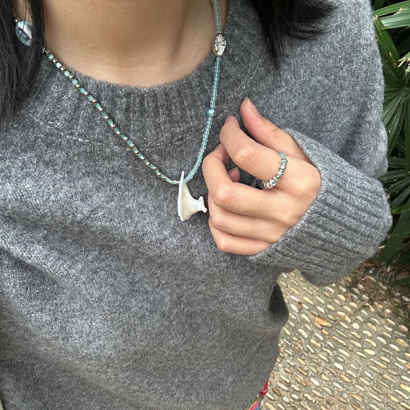 Fashion Sea Shell Pendant Necklace Beaded Choker for Women Girls