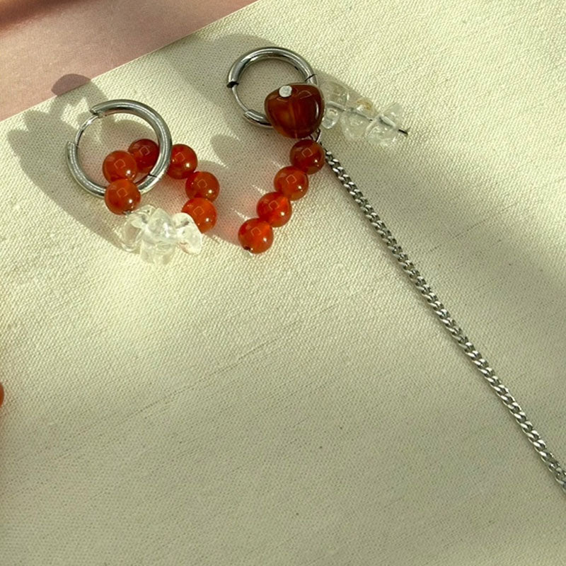 Asymmetric Red Agate Bead Earrings Jewelry Gifts for Girls Women Valentine Gift
