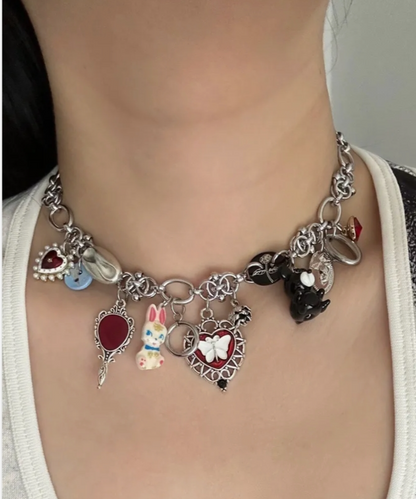 Cyber Punk Vintage Alice Rabbit Choker, Titanium Steel Chunky Chain Necklace,Y2KAccessories, Perfect Unique Handmade Gift