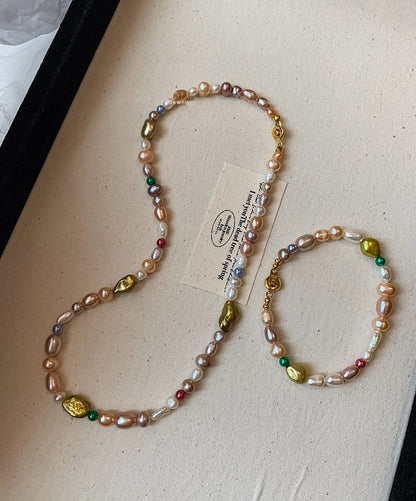 Fresh water pearl baroque Jewelry set with rainbow colors shaded ombre gradient style