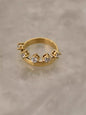 Delicate Sparkling Ring with Pearl, Floral Design, K-Gold Plated Twisted Geometry