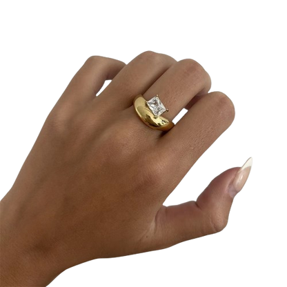 Minimalist Irregular Dome Ring, Stackable Pave Zirconia Band, Real Gold-Plated