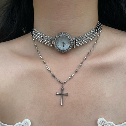 Elegant Diamonds Watch Choker Neckalce