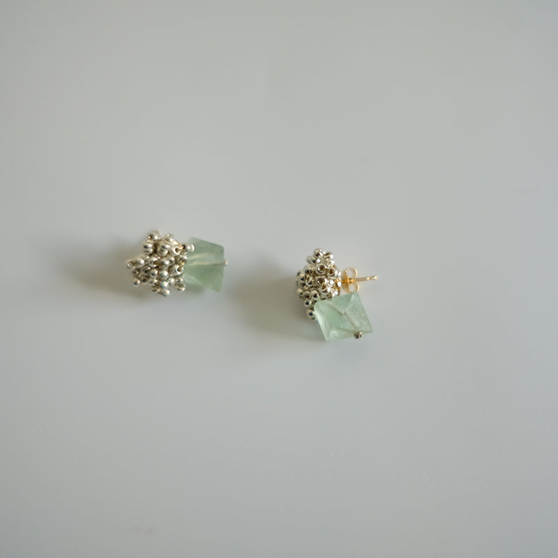 MoJone Handmade Original  Green Stone Silver Beads Elegant Earrings for Female