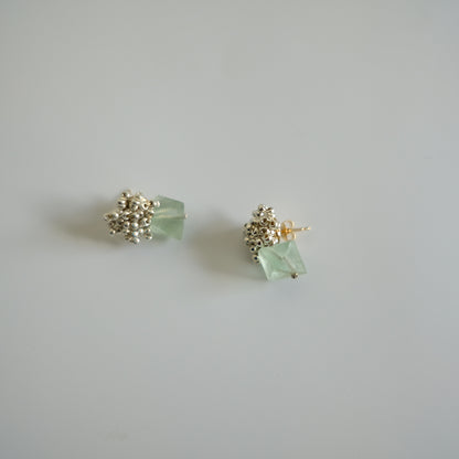 MoJone Handmade Original  Green Stone Silver Beads Elegant Earrings for Female