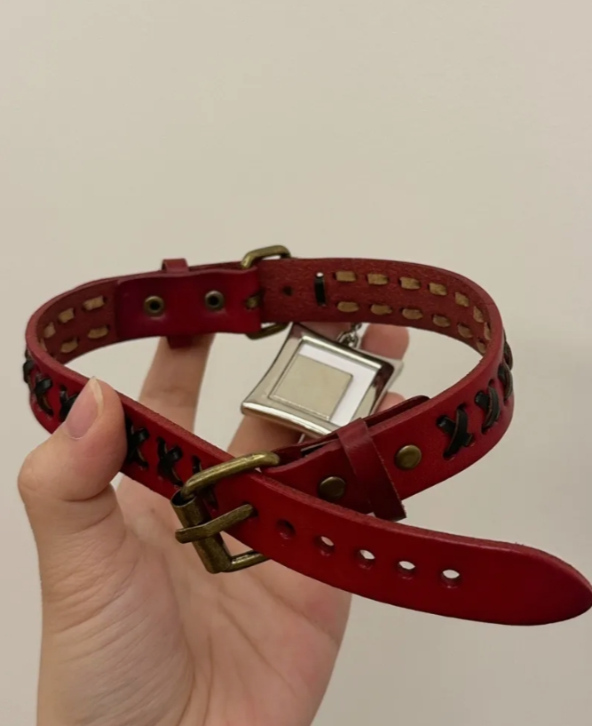 Cyber Punk Vintage Belt Square Choker, Red Leather Belt choker，Y2KAccessories, Perfect Unique Handmade Gift